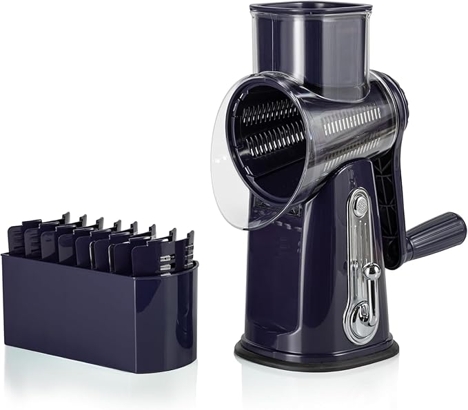 Chef Power Premium Quality 5 in 1 Cheese Grater Hand Crank - Stainless Steel Rotary Cheese Grater for Effortless Grating - Durable and Ergonomic Design for Professional and Home Use (Violet)