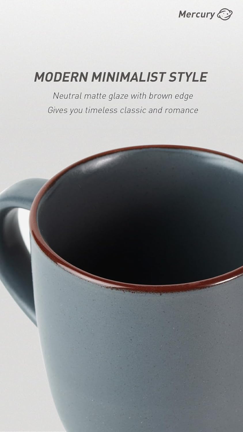 famiware Mercury Coffee Mugs 13 oz, Coffee Mugs Set of 4 with Handle, Cups for Latte, Hot Tea, Cappuccino, Mocha, Cocoa, Charcoal
