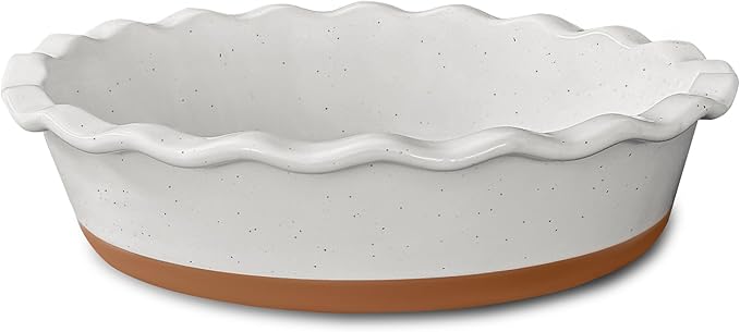 MORA Ceramic Pie Pan for Baking - 9 inch - Deep and Fluted Pie Dish for Old Fashion Apple Pie, Quiche, Pot Pies, Tart, etc - Modern Farmhouse Style Porcelain Ceramic Pie Plate - Vanilla White