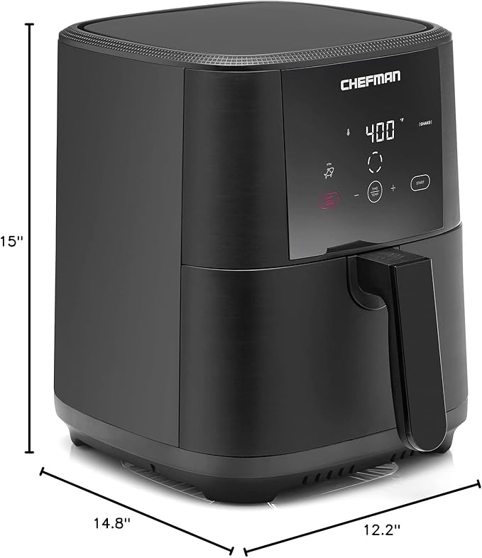 Chefman TurboFry Touch Air Fryer, The Most Compact And Healthy Way To Cook Oil-Free, One-Touch Digital Controls And Shake Reminder For The Perfect Crispy And Low-Calorie Finish, 5 Quart