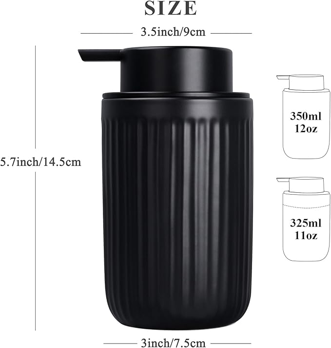 BosilunLife Dish Hand Soap Dispenser - Black Liquid Pump Soap Dispenser for Bathroom Decro 12oz Ceramic Kitchen Dish Dispenser with Rust-Proof Liquid Pump Modern Refillable Lotion Bottles