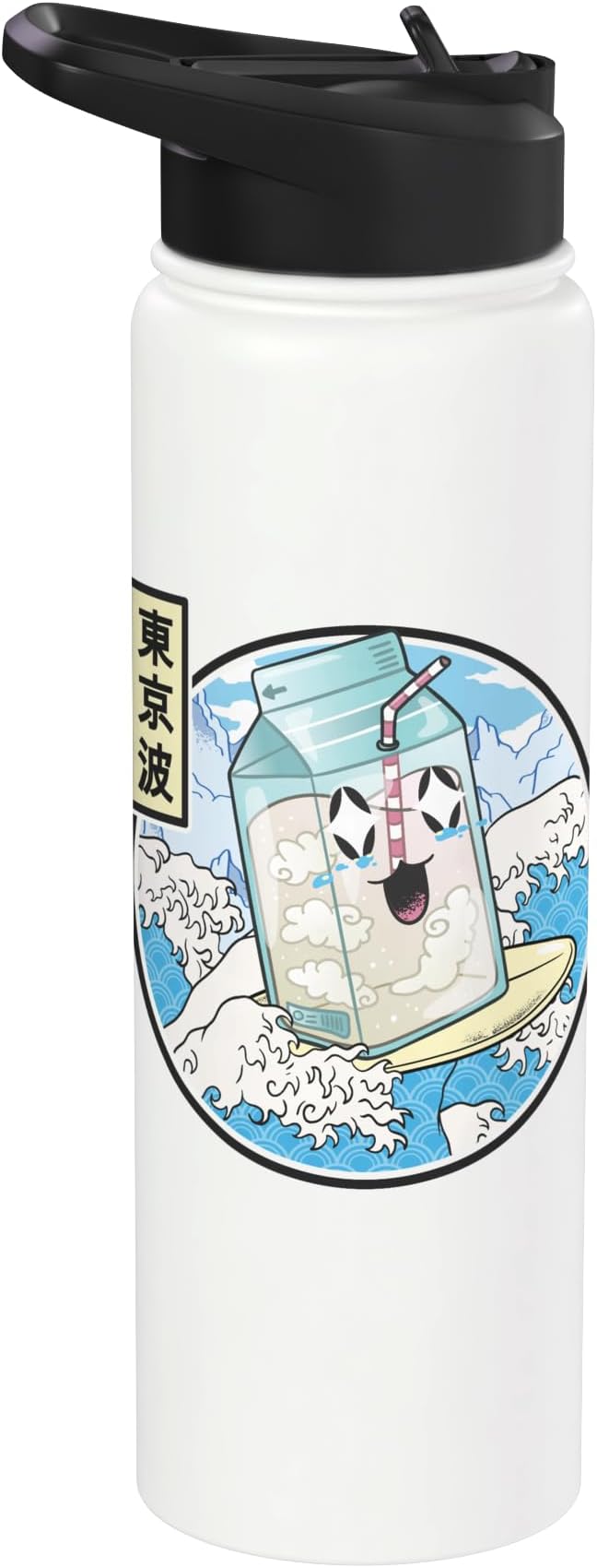 Surfing Milk Carton In Japanese Waves Vaporwave Kawaii Anime Stainless Steel Insulated Water Bottle