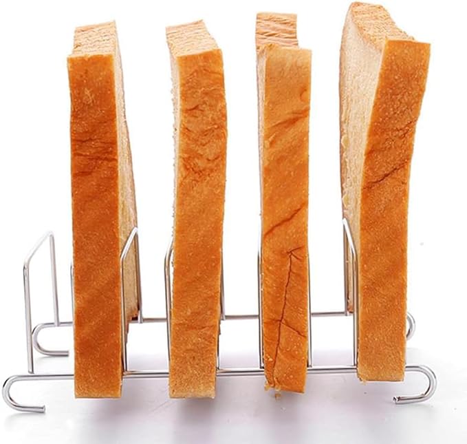 Silver 8 Holes Stainless Steel Tool Toast Cooling Grid Bread Rack Rectangle Air Fryer Accessories Organizer Safe Healthy Stainless Steel Toast Rack Baking Tools Accessories Cooling Racks