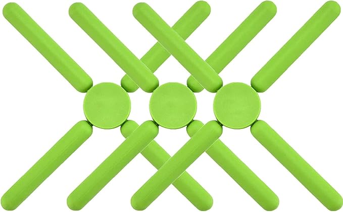 3/Pack Foldable Silicone Trivets, FENGCHEN Folding Trivets, Non-Slip Collapsible Cross Compact Design Expandable Silicone Pot Holder,Green