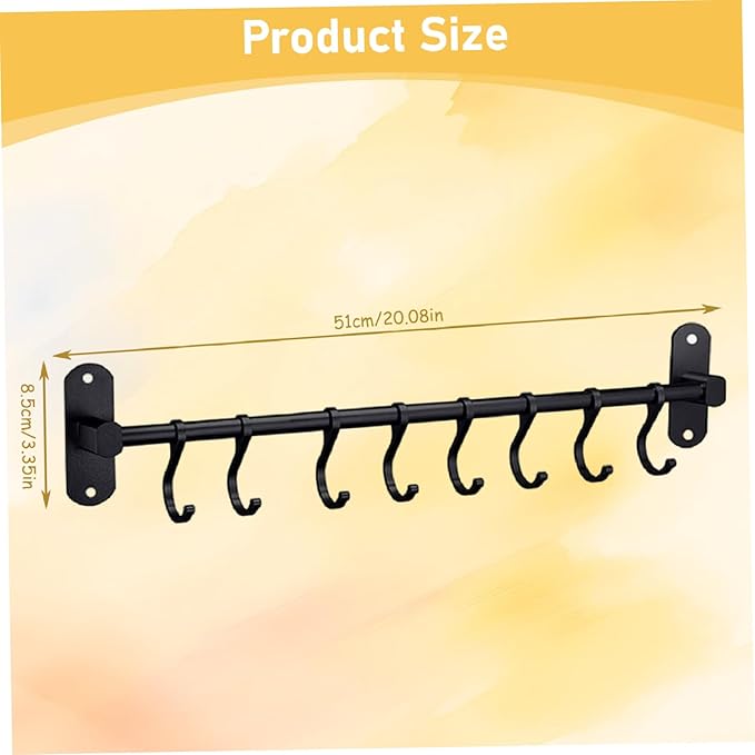 Kitchen Utensil Hanger, Wall Mounted Kitchen Rail with 8 Sliding Hooks, Heavy Duty Aluminum Hanging Utensil Holder for Pot Pan Mugs SpoonsKitchen Hanger