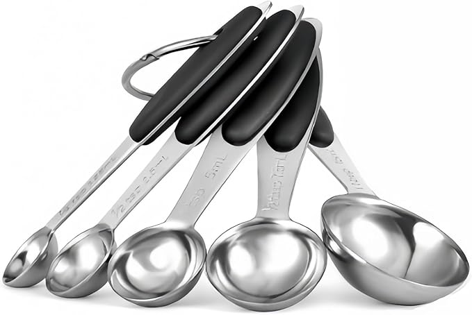 Measuring Cups and Spoons Set with Silicone Handle, Set of 13 Including Stainless Steel 8 Measuring Cups & 5 Measuring Spoons. Widely Used Cooking Baking Measurement as Kitchen Gadget.