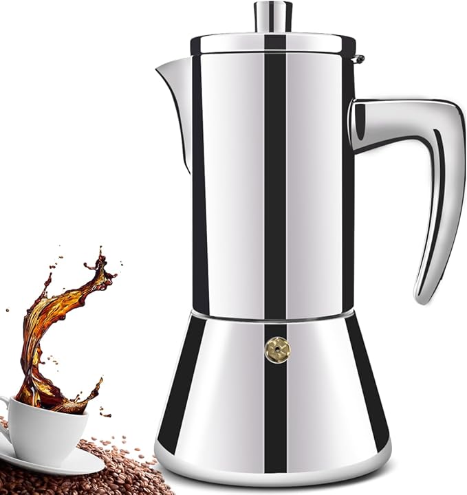 4 Cup Thickened 304 Stainless Steel Moka Pot Stovetop Espresso Maker Cafeteras Italian Percolator Espress Makers Capable Greca Mocha Coffee Machine for Induction Home and Camping 200ml 6.6oz