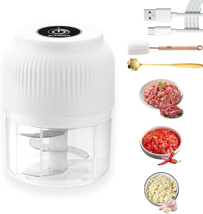Electric Garlic Chopper, Mini Portable Veggie Chopper, Electric Onion Grinder with 6 Sharp Blade, Mini Food Processor with Container for Mashing Onion, Garlic, Chili, Ginger (1PC*White)