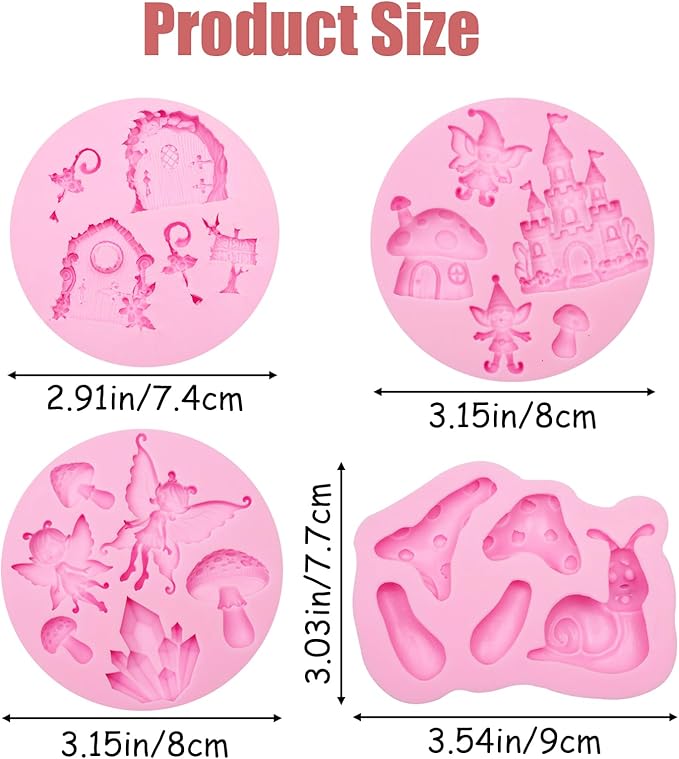 Fairy Garden Silicone Molds 4 Pcs, Mushroom House Fondant Mold, Door Snails Chocolate Mold for Cake Decoration Candy Cupcake Topper Cake Polymer Clay Crafts Epoxy Resin
