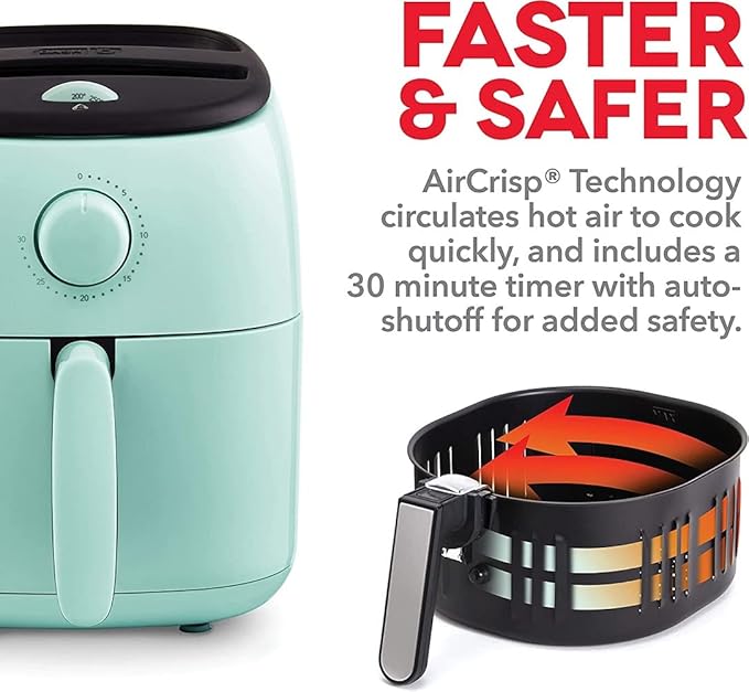 Dash Tasti-Crisp™ Air Fryer - AirCrisp® Technology - Compact Design with Adjustable Temperature Control - Nonstick Fry Basket & Auto Shut-Off Feature - 2.6 Quarts - Aqua