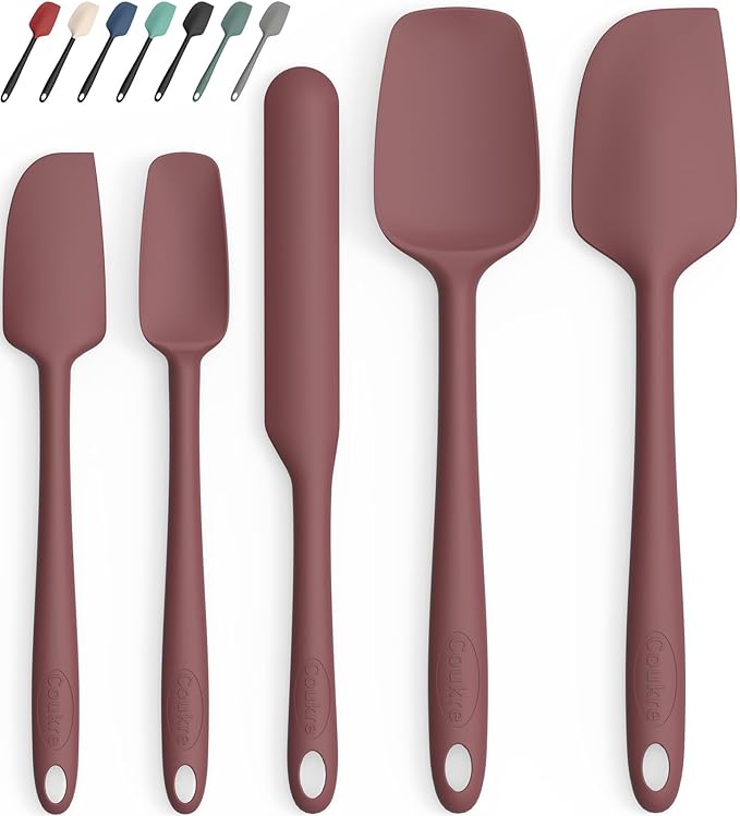 Coukre Silicone Spatula Set of 5,High Temperature Resistant, Food Grade Silicone, Dishwasher Safe, for Baking, Cooking (Pure Wine)