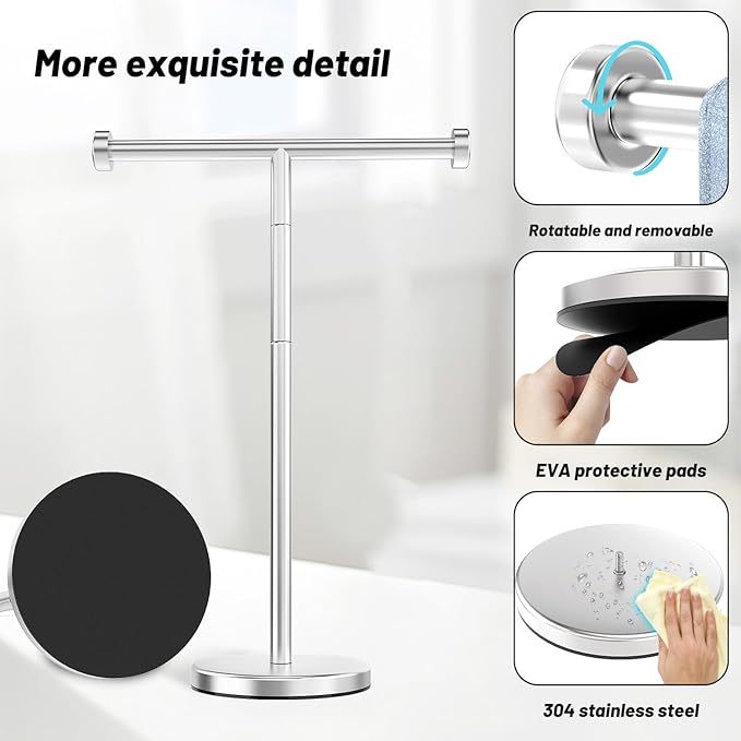 VEHHE Paper Towel Holder Countertop ＆ T-Shape Hand Towel Holder, Height-Adjustable