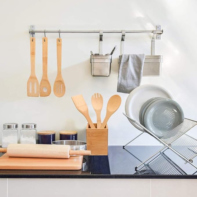 Bamboo Kitchen Utensils, 6 pcs Nonstick Spatula Tools with Handles, Heat Resistant Spatula Set, Non-stick Cooking Utensil, Premium Wooden Spoon Sets