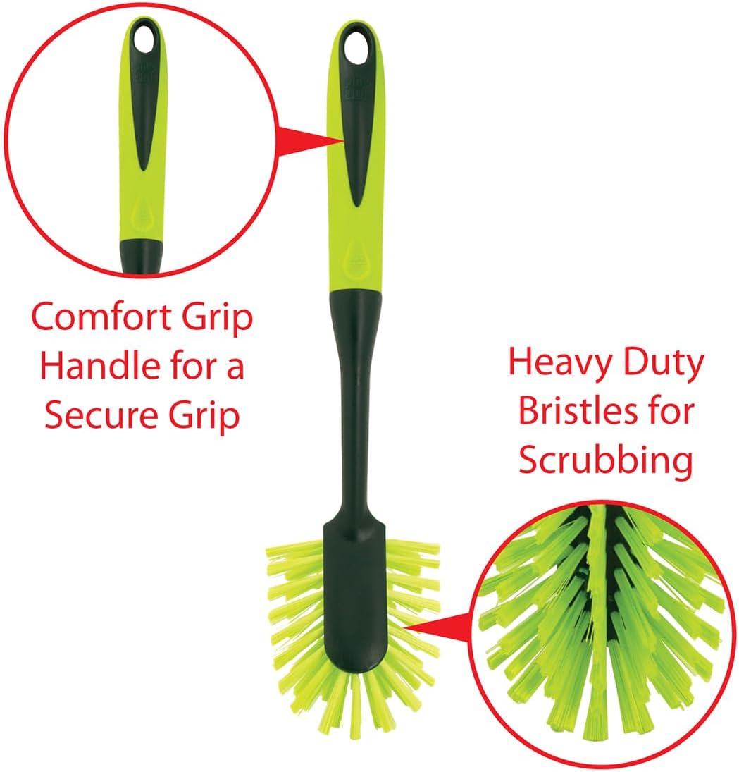 Pine-Sol Long Handle Dish Brush – Heavy Duty Bristle Kitchen Scrubber, Safe with Non-Stick Cookware (Pack of 12)