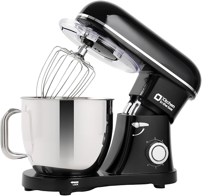 Kitchen in the box Stand Mixer - 8.5 Quart Mixing Bowl with Handle, 900 Watt Heavy Bread Dough Standing Mixers Tilt-head with Dough Hook, Whisk, Flat Beater and Splash Guard (Black)