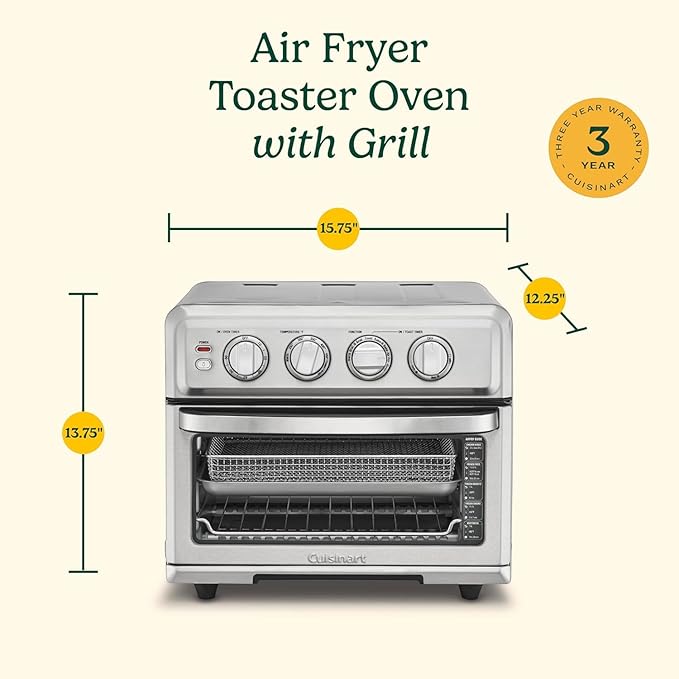 Cuisinart Air Fryer Toaster Oven, 1800W, 8-in-1 with Air Fry, Convection, Broil & Warm, 0.6 Cubic Feet, 60-Minute Timer, TOA-70NAS, Stainless Steel