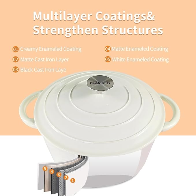 6 Quart Enameled Cast Iron Dutch Oven with Lid, Heavy-Duty And Non-Stick Cookware Pot for Braising, Stews, Roasting, Bread Baking - Oven & Stovetop Safe