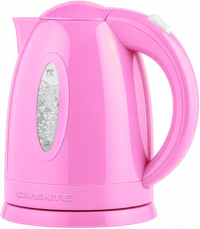 OVENTE Electric Kettle, 1.7L Fast Boiling Water Heater for Coffee or Tea, BPA Free with Water Level Gauge, Auto Shut-Off, Boil-Dry Protection, Indicator Light and Removable Filter, Pink KP72P