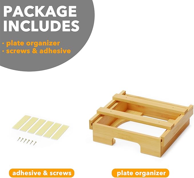 SpaceAid 9-inch Paper Plate Dispenser (Need 10.2 Inches Deep Cabinet Space) Under Cabinet Bamboo Plates Holder, Kitchen Vertical Dipensers Caddy, Bamboo