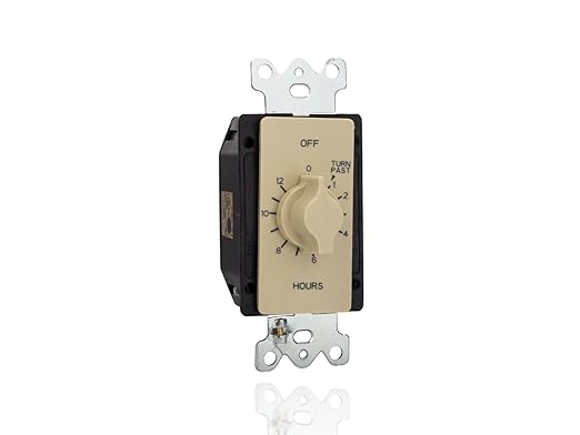 NSI A512H Tork Spring-Wound in-Wall Twist Timer with 12-Hour Length and Ivory Faceplate for Automatic Shutoff of Fans or Light