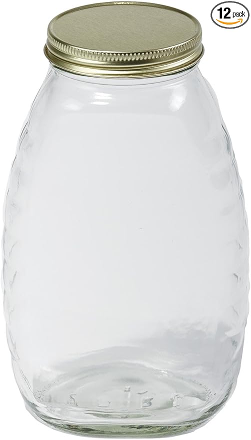 Little Giant® Glass Skep Jar | Honey Jar | Airtight Lid | Glass Bottle | 12 Pack (Clear, 32 Ounce)