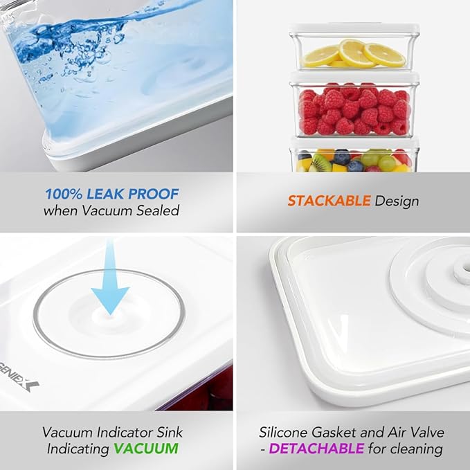 Food Storage Containers Set with Vacuum Sealer| Perfect food storage for all fruits, salads and snacks.