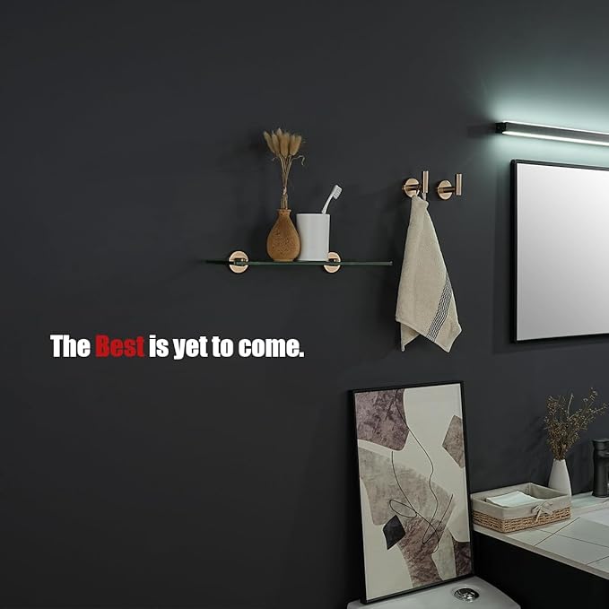 JQK Bathroom Glass Shelf, Floating Tempered Glass Shower Storage 16 by 5 inches, 304 Stainless Steel Champagne Bronze Wall Mount, TGS101L16-CB