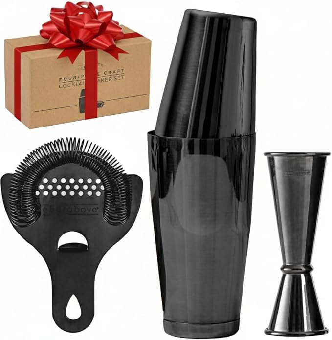 A Bar Above 4-Piece Cocktail Shaker Set for Professional & Home Bar – Premium Bar Kit Gifts Includes Strainer, Japanese Jigger & Boston Shaker Set