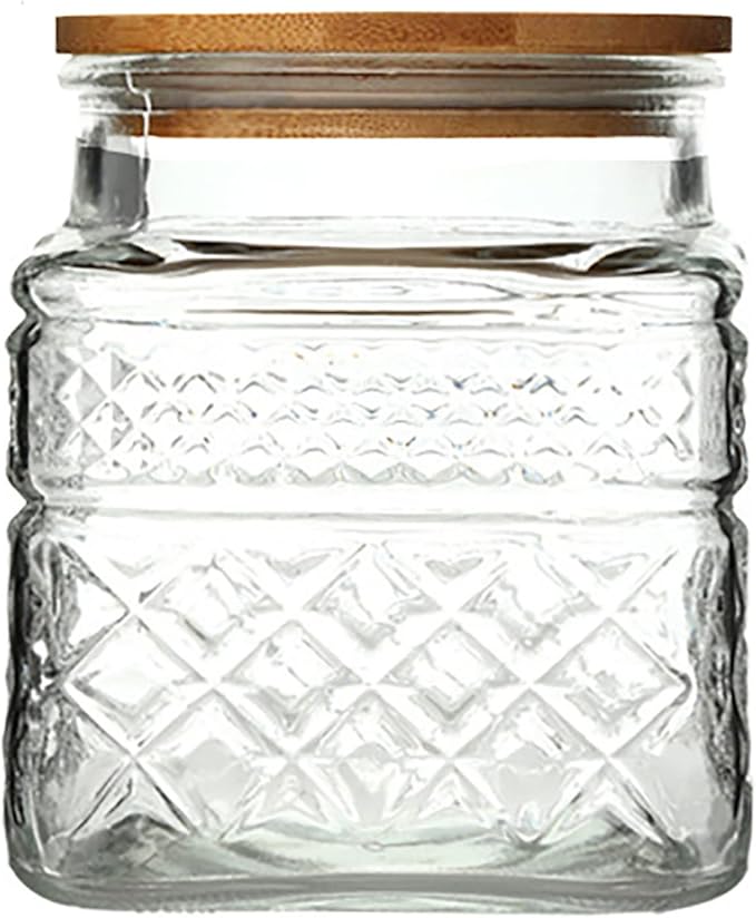 Prettidecor Glass Storage Jars, 38 FL OZ Airtight Canisters with Bamboo Lid, Decorative Kitchen Containers for Cereal, Nuts, Snacks, Candy, Cookies, Coffee, Tea