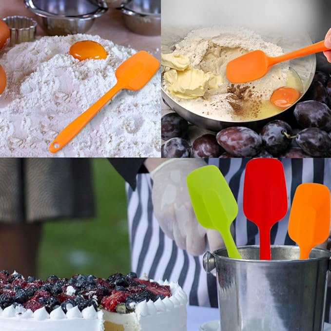 4 Piece Silicone Spatulas Heat Resistant 11inch Large Rubber Spatulas for Baking, Cooking, and Mixing Non-Stick Flexible Seamless Spatula with Stainless Steel Core