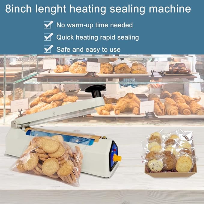 Impulse Heat Sealer 8 inch Mylar Bag Sealer, Heat Sealer for Plastic Bags, Metal Iron Shell, Impulse Sealer 3mm Sealing, Manual Hot Seal Machine with 8 Repair Kits(Included 2 Cutter Lines)