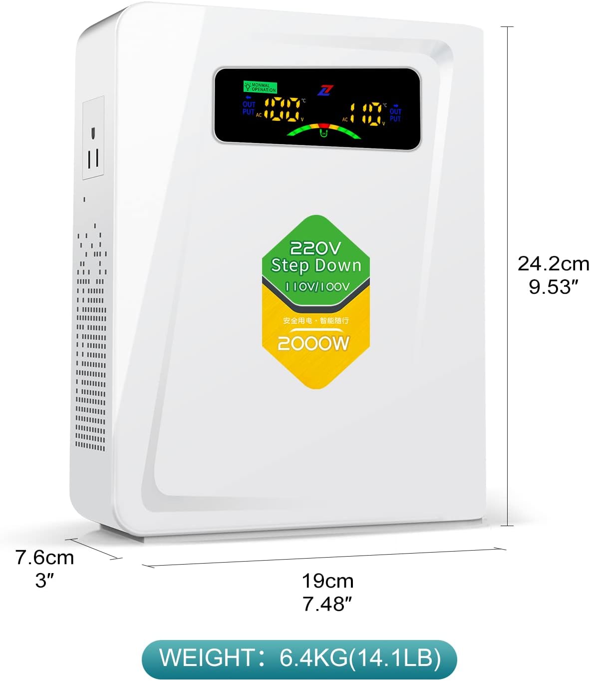 Step Down Transformer 220v to 110v Voltage Converter 2000w, No Noise, Ten Protection Functions, Suit for Juicer, Toaster, Chocolate Machine and Other US Appliances Used in Europe