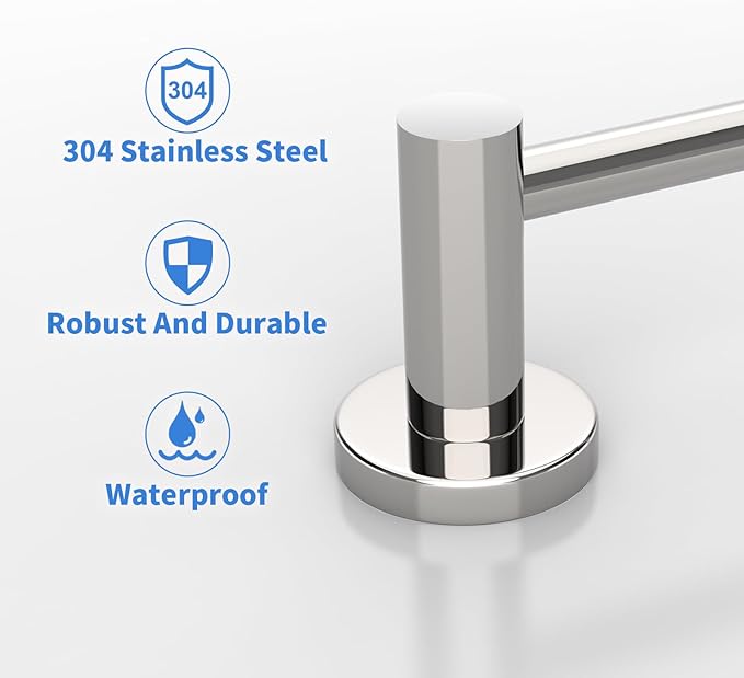 Adjustable Single Bath Towel Bar 23.6 to 42 Inch, ZUEXT Polish Chrome Finished Stainless Steel Towel Holder, Expandable Wall Mounted Towel Rail for Bathroom Kitchen Washroom,1" Tube Towel Rail Racks