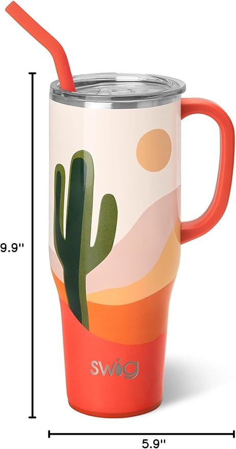 Swig Life 40oz Mega Mug, 40 oz Tumbler with Handle and Straw, Cup Holder Friendly, Dishwasher Safe, Extra Large Insulated Tumbler, Stainless Steel (Boho Desert)