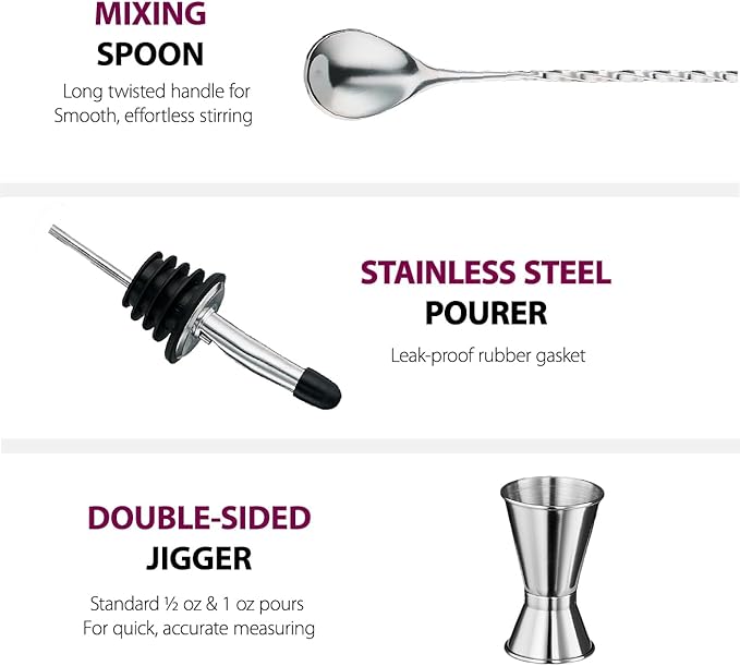 Cocktail Shaker Set - 17 Piece Stainless Steel Mixology Bartender Kit, Drink Martini Shaker, Home Bar Accessories, Cocktail Kit, Stainless Steel Bar Set, Shakers Bartending