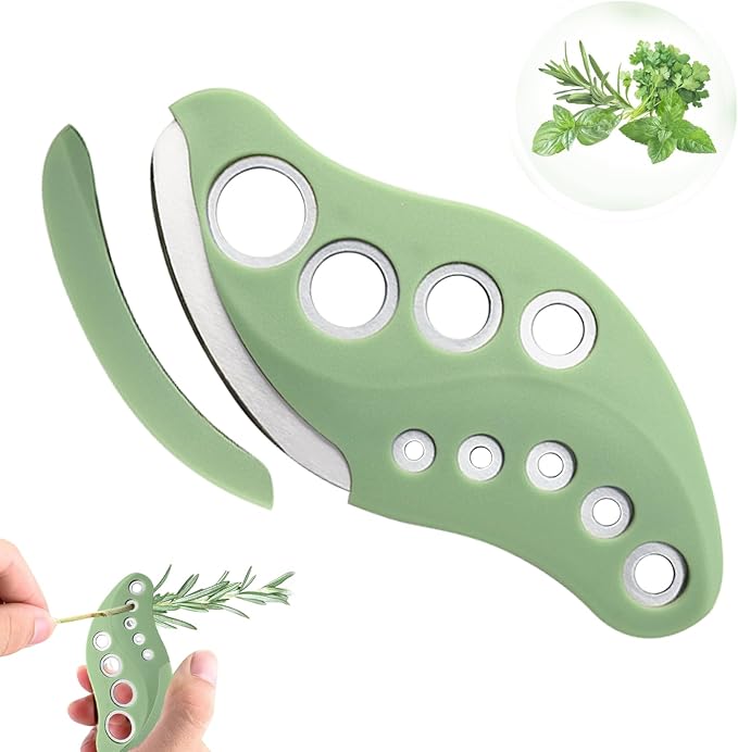 Herb Stripper Tool 9 Holes with Herb Cutter, Herb Stripper Cutter Tool, Stainless Steel Kitchen Herbs Leaf Stripping Herb Leaf Peeler for Collard Greens Thyme Basil Rosemary Stripper, Dishwasher Safe