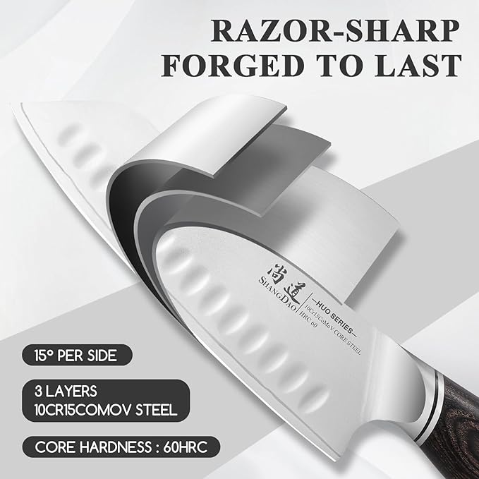 SHANGDAO 7 Inch Japanese Santoku Chef Knife, VG10 Stainless Steel Kitchen Cooking Knife with Pakkawood Handle Gift Box