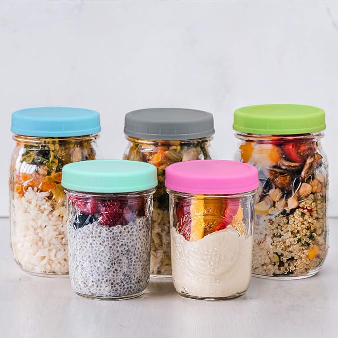 AOZITA [ 28 Pack ] Plastic Mason Jar Lids Fits Ball, Kerr & More - 14 Wide Mouth & 14 Regular Mouth - Colored Storage Caps for Canning Jars, Dishwasher Safe & Food Grade