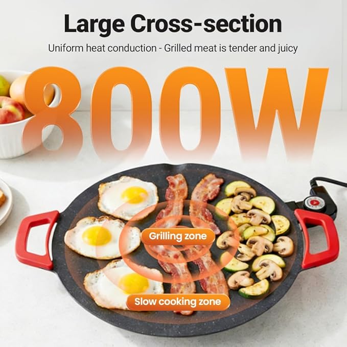 Electric Indoor Smokeless Non-stick Grill Pan, 2026 Upgraded Smokeless Indoor Electric Grill & Nonstick Griddle Compact & Versatile Cooking for Steaks, Pancakes, and BBQ (11 Inches)