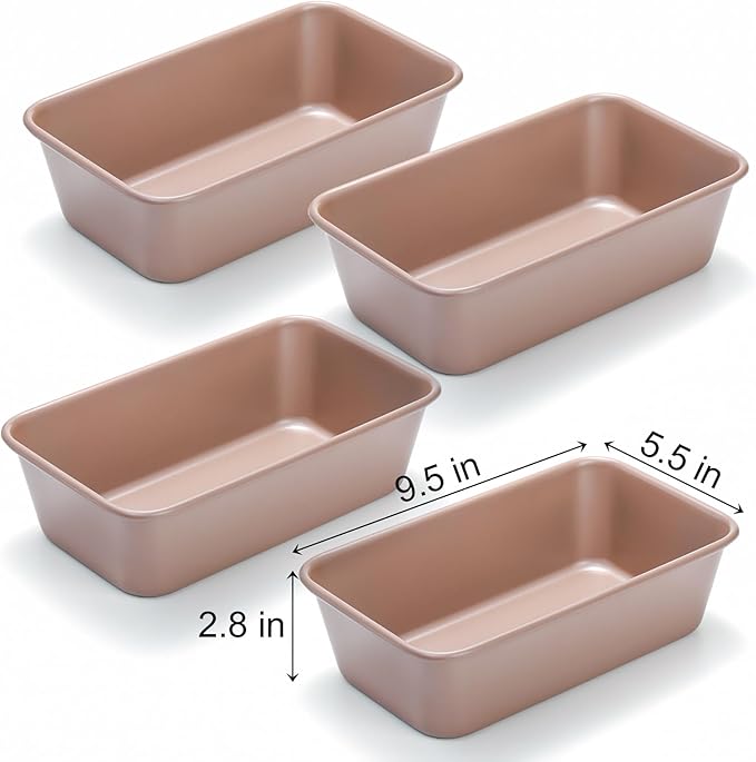 Elsjoy 4 Pack Non-Stick Loaf Pan, 9.5 x 5.5 Inch Champagne Bread Loaf Pans Carbon Steel Bread Tin Set for Baking, Metal Bakeware for Bread, Meatloaf, Cake