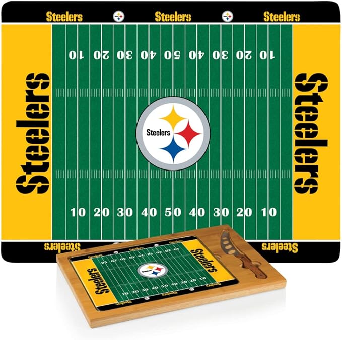 PICNIC TIME NFL Football Field Icon Glass Top Cutting Board & Knife Set, (Parawood & Bamboo)