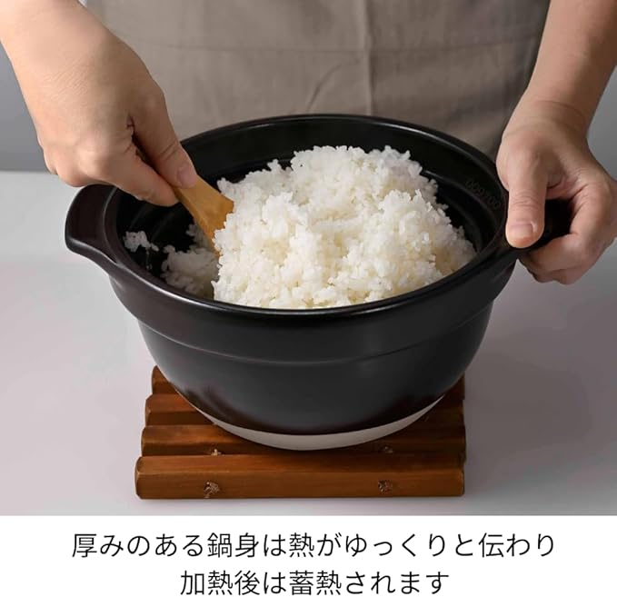 HARIO GNR-200-B-W Rice Pot with Glass Lid, 2-3 Cups, Visible Inside Heat-resistant Glass, Ceramic, Made in Japan