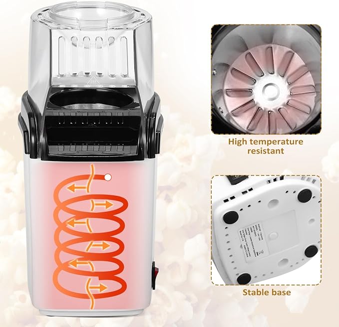 OUNONA Electric Hot Air Popcorn Maker with Measuring Cup Compact 10 Inch Home Popcorn Machine Quick One Button Operation for Party Snacks and Movie Nights Us Plug