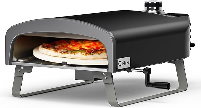 Portable Propane Pizza Oven with Manual Rotating Stone, Tabletop Gas Stove for Outdoor Kitchen, Gas Oven for Making Pizza, Bread, Steak, Pie, PS104