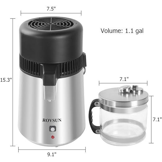 Bonnlo 1.1 Gallon/4L Water Distiller Stainless Steel with Glass Container, 750W Distilled Water Machine Maker Water Distillers for Home Countertop, 1L/H (Silver)