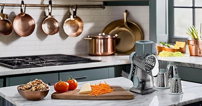 GYH&GXR Rotary Cheese Grater with Handle Vegetable Cheese Shredder Slicer Grater for Kitchen 3 Changeable Blades for Cheese Potato Zucchini Nuts Chocolate.