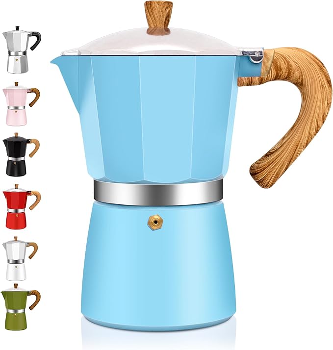 6 Cup Aluminum Espresso Stovetop Moka Pot Express Coffee Maker Percolator Italian Classic Mocha Coffee Machine for Italian and Cuban Cafe Brewing for Home & Camping 300ml 10oz