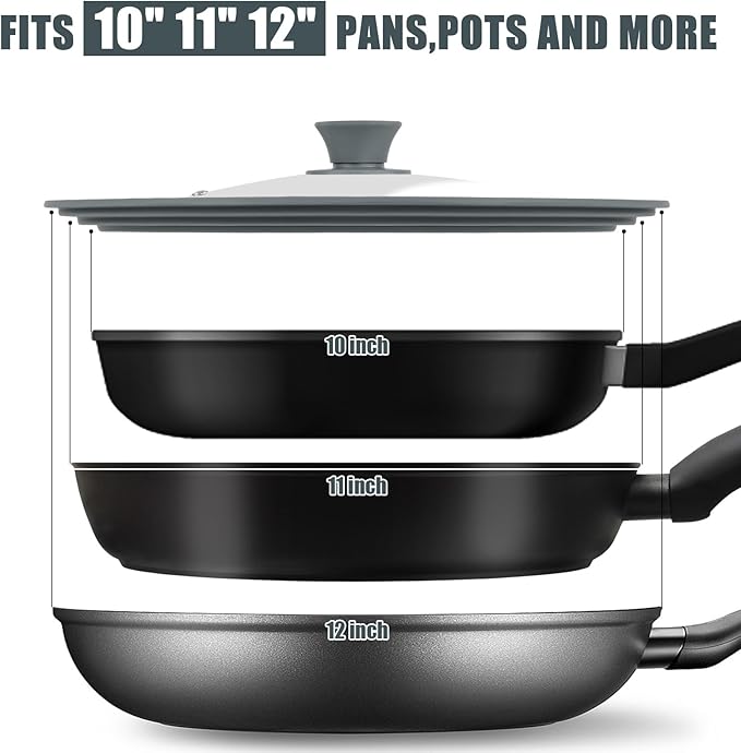 Universal Lid for Pots, Pans, and Skillets - Silicone Replacement Pan Lid - Tempered Glass Pot Lid Cover for Frying Pans, Cast Iron, CrockPot (10-11-12 inch)