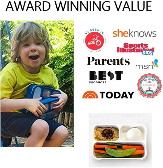 Small Snack Containers for Kids Toddlers - 3 Compartments (Set of 2) - Leak-Proof Boxes with Lids - BPA-Free Plastic Mini Bento Lunch Box - Ideal for School & Daycare, Holds 2 Cups (Red + Navy Blue)