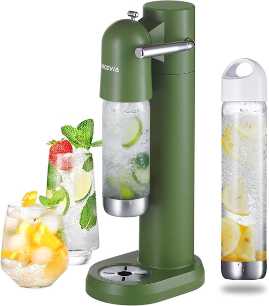 Sparkling Water Maker | Soda Beverage Machine | Soda Streaming Seltzer & Carbonator | 1L+0.5L BPA Free Bottles | Compatible Srew-in 60L CO2 (NOT Included) | Green